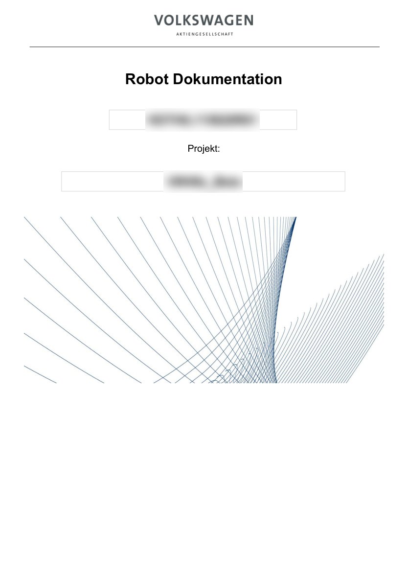 Cover page of a generated robot documentation